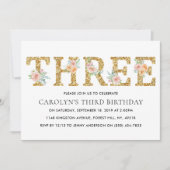 Invitation Elégante Parties scintillant d'or floral TROIS 3e (Devant)