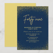 Invitation Élégante Parties scintillant d'or Glam Navy 49e an (Devant / Derrière)