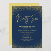 Invitation Élégante Parties scintillant d'or Glam Navy 96e an (Devant / Derrière)