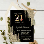 Invitation Elégante Parties scintillant d'or noir 21e anniver<br><div class="desc">Une parties scintillant moderne,  chic et glamour vient égayer un arrière - plan noir.</div>
