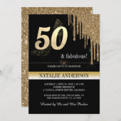 Invitation Elégante Parties scintillant d'or noir 50ème anniv (Devant / Derrière)