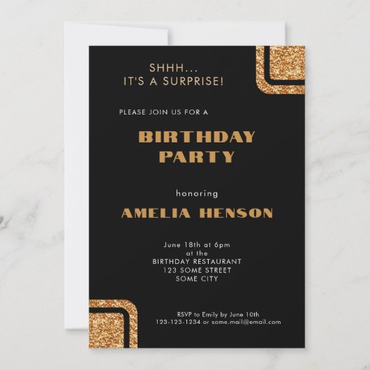 Invitation Elégante Parties scintillant d'or noir Photo 40e a (Dos)