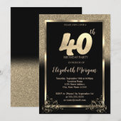 Invitation Elégante Parties scintillant d'or Ombre 40e fête d (Devant / Derrière)