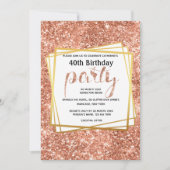 Invitation Élégante parties scintillant d'or pêche 40e annive (Devant)