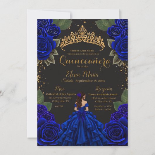 Invitation Elégante Parties scintillant d'or Rose Blue Black  (Devant)