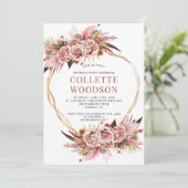 Invitation Elégante Parties scintillant d'or rose floral rose (Debout devant)