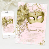 Invitation Elégante Parties scintillant d'or rose Masquerade