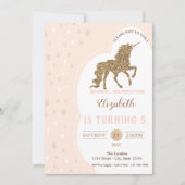 Invitation Elégante Parties scintillant d'or Unicorne, Étoile (Devant)