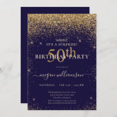 Invitation Elégante Parties scintillant d'or violet 50ème ann (Devant / Derrière)