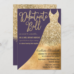Invitation Elégante Parties scintillant d'or violet robe Debu