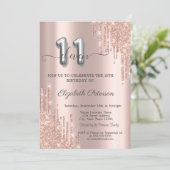 Invitation Elégante Parties scintillant Drips Rose Gold 11e a (Debout devant)