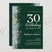 Invitation Élégante Parties scintillant Emerald Green 30e ann (Devant / Derrière)