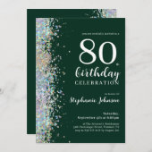 Invitation Élégante Parties scintillant Emerald Green 80e ann (Devant / Derrière)