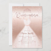 Invitation Elégante parties scintillant en or rose robe rose  (Devant)