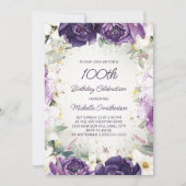 Invitation Élégante Parties scintillant Florale violette blan (Devant)