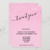 Invitation Élégante Parties scintillant Glam rose 21e anniver (Devant / Derrière)