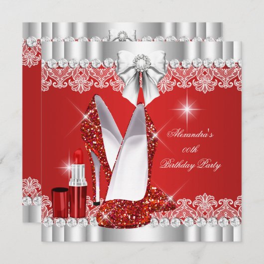 Invitation Élégante Parties scintillant Glamor Rouge Hi Heels (Devant / Derrière)