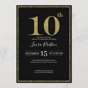 Invitation Elégante Parties scintillant Gold 10e anniversaire