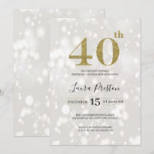 Invitation Élégante Parties scintillant Gold 40e anniversaire (Devant / Derrière)