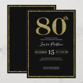 Invitation Élégante Parties scintillant Gold 80e anniversaire (Devant / Derrière)