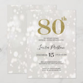 Invitation Élégante Parties scintillant Gold 80e anniversaire (Devant / Derrière)