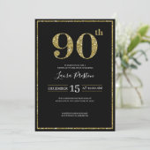 Invitation Élégante Parties scintillant Gold 90e anniversaire (Debout devant)