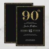 Invitation Élégante Parties scintillant Gold 90e anniversaire (Devant / Derrière)