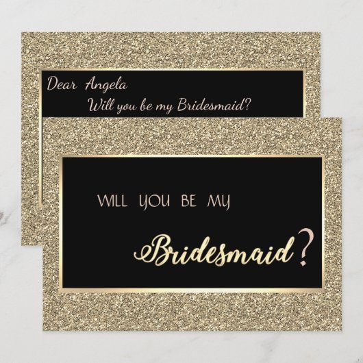 Invitation Elégante Parties scintillant Gold Bridesmaid Card (Devant / Derrière)