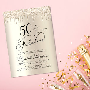 Invitation Elégante Parties scintillant Gold Virtual 50th Bir