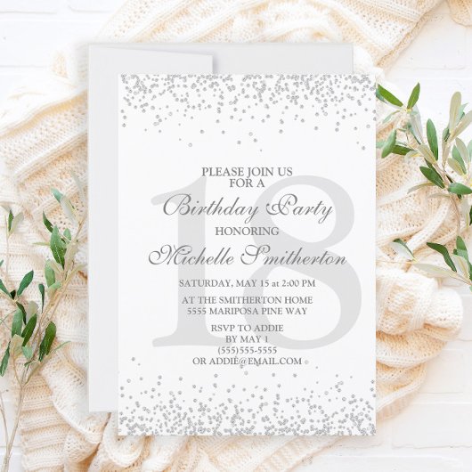 Invitation Elégante Parties scintillant gris argent blanc 18e