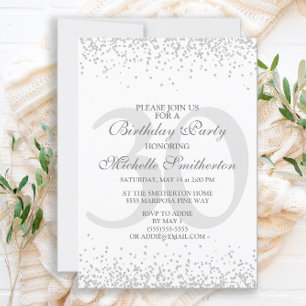 Invitation Elégante Parties scintillant gris argent blanc 30e