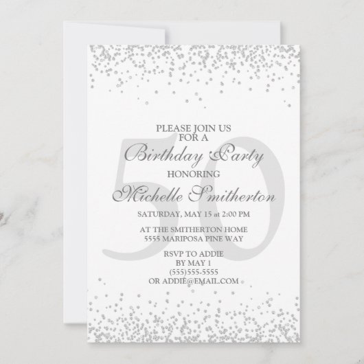 Invitation Elégante Parties scintillant gris argent blanc 50e (Devant)