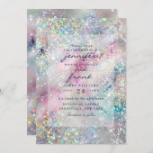 Invitation Élégante Parties scintillant holographique Pastel  (Devant / Derrière)