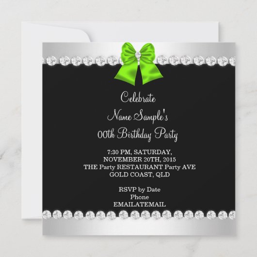 Invitation Élégante Parties scintillant Lime Vert talons haut (Dos)