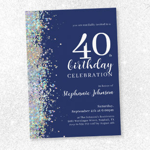 Invitation Elégante Parties scintillant Marine Bleu 40e anniv