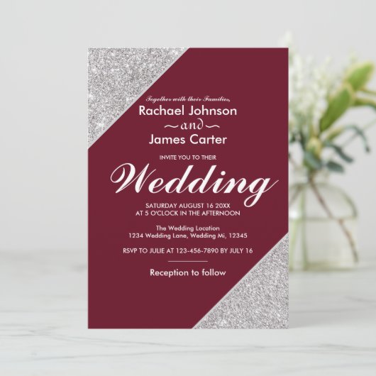 Invitation Elégante parties scintillant moderne en argent sur (Debout devant)