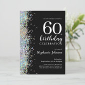 Invitation Elégante Parties scintillant Noir 60e fête d'anniv (Debout devant)