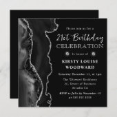 Invitation Élégante Parties scintillant noir et argent Agate  (Devant / Derrière)