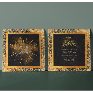 Invitation Elégante Parties scintillant Noir et Or 21ème anni