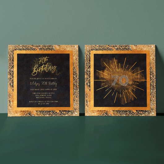 Invitation Elégante Parties scintillant Noir et Or 70e annive