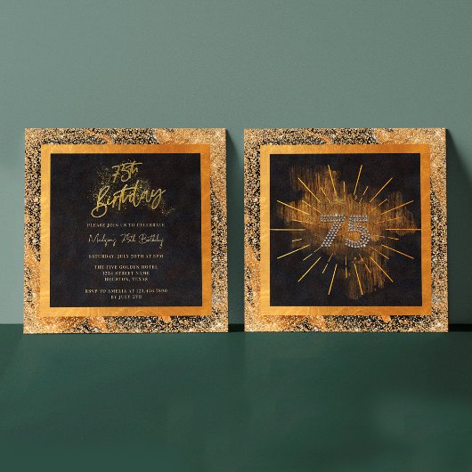 Invitation Elégante Parties scintillant Noir et Or 75e annive