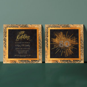 Invitation Elégante Parties scintillant Noir et Or 80e annive