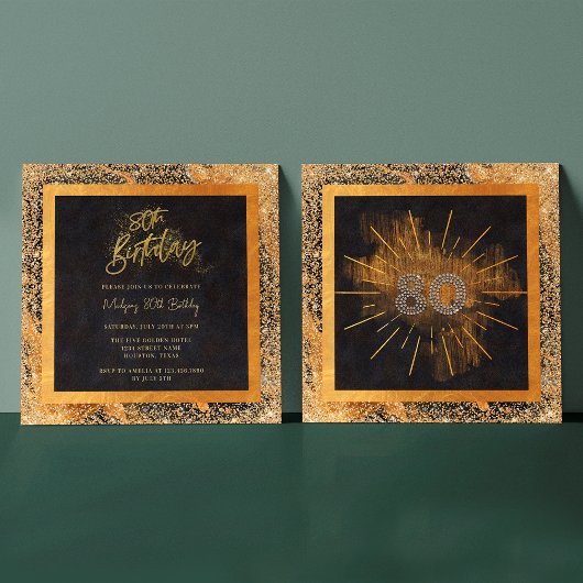 Invitation Elégante Parties scintillant Noir et Or 80e annive