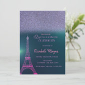 Invitation Elégante Parties scintillant Ombre, Tour Eiffel Qu (Debout devant)