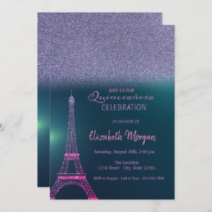 Invitation Elégante Parties scintillant Ombre, Tour Eiffel Qu