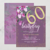 Invitation Elégante Parties scintillant or Aquarelle Floral C (Devant / Derrière)