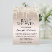 Invitation élégante parties scintillant or baby shower neutre (Debout devant)