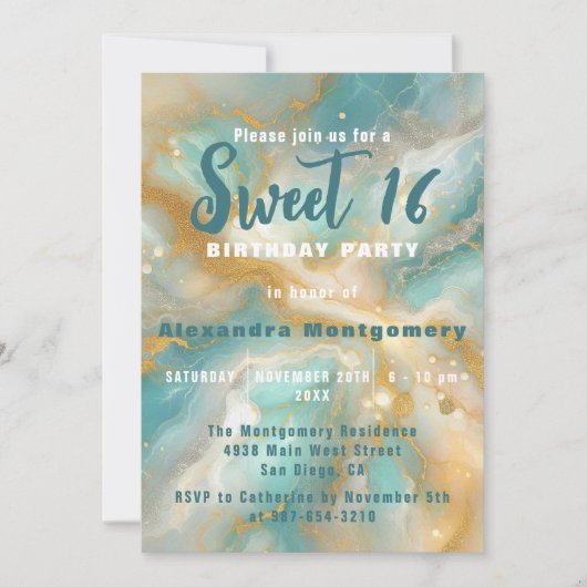 Invitation Elégante Parties scintillant or en marbre d'Aquama (Devant)