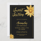 Invitation Elégante Parties scintillant or Flower Sweet 16 An (Devant)