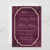 Invitation Elégante Parties scintillant or frontière Plum Mus (Devant)